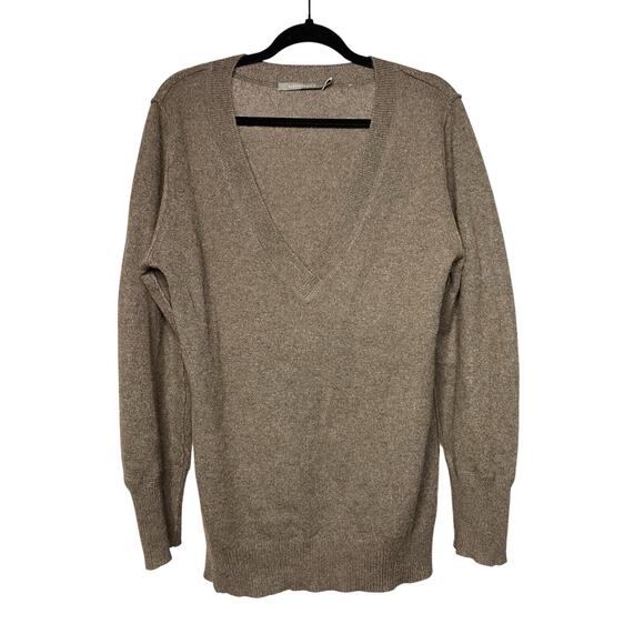 Subtle Luxury Women's M/L Sweater 100% Cashmere Deep V-Neck Pullover Brown Knit - Picture 1 of 6